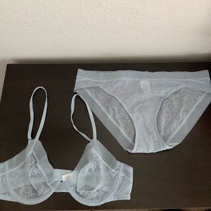 Calvin Klein Light Blue Icon Lace Bare Bra Panty